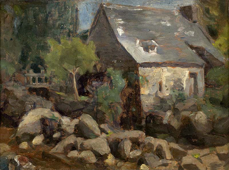 rustic landscape with bridge and houses